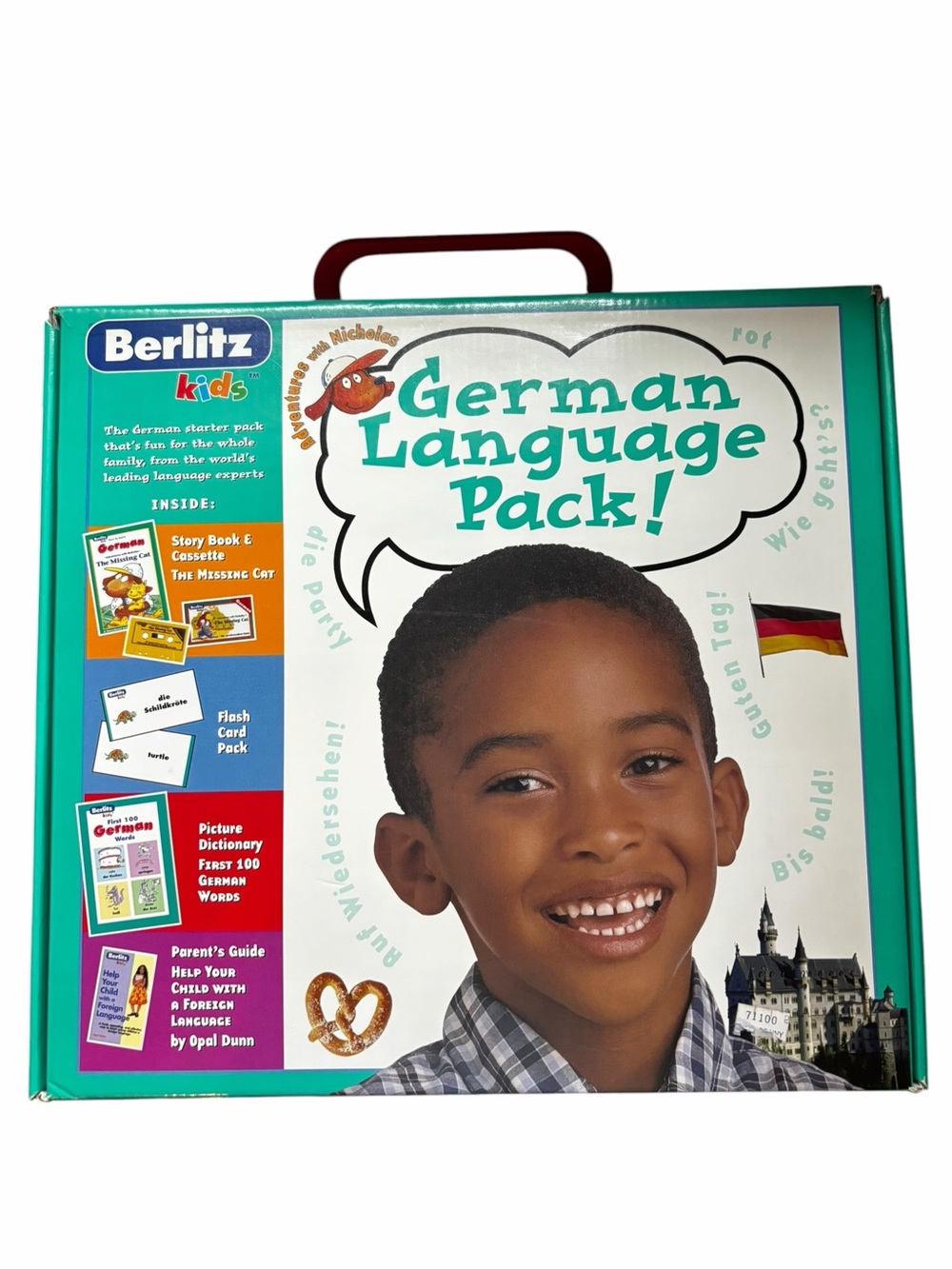 Vintage 1998 Berlitz Kids German Language Pack Cassette Flash Cards Learning Kit